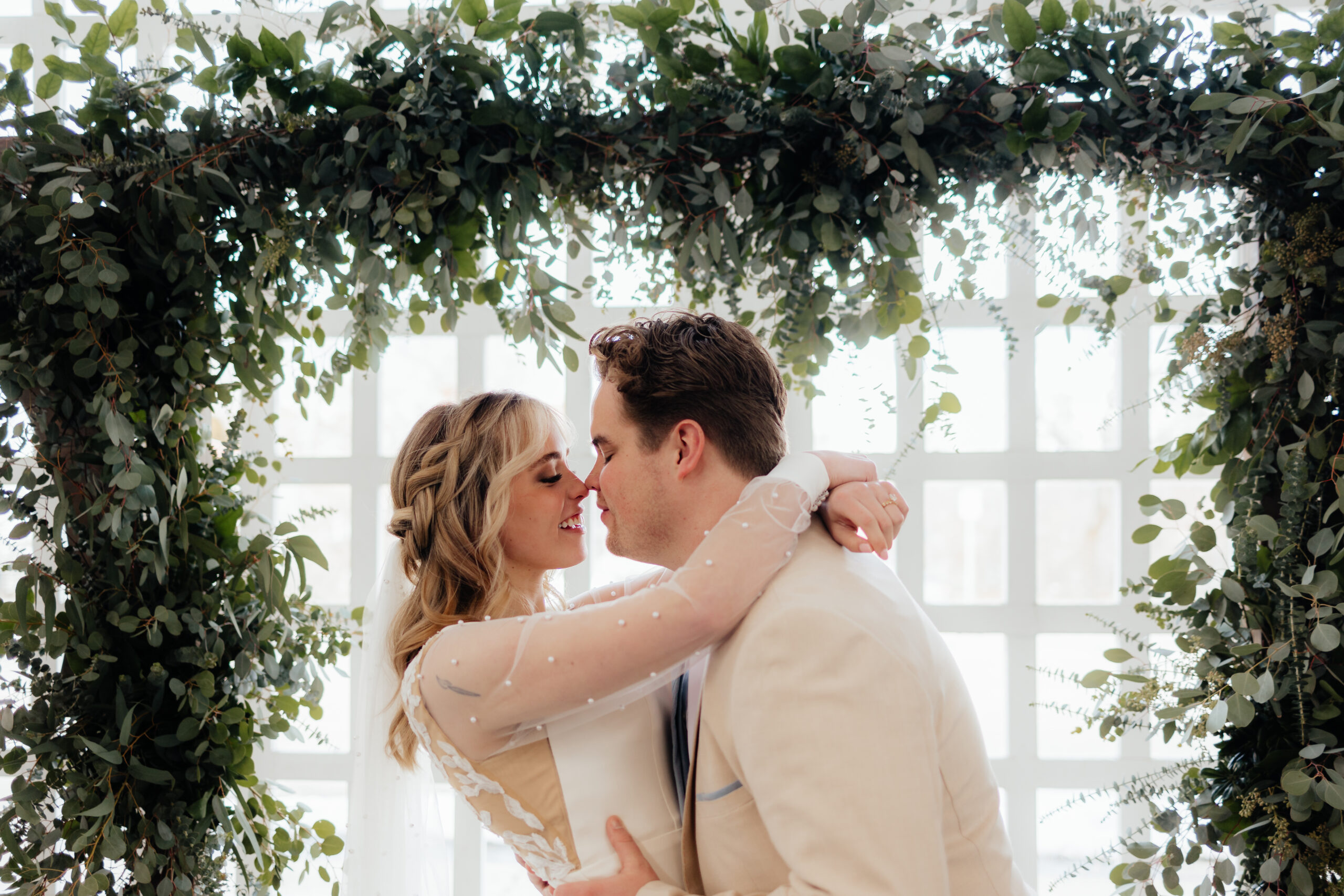 Bride and groom at their wedding at White Shanty venue in Provo, Utah