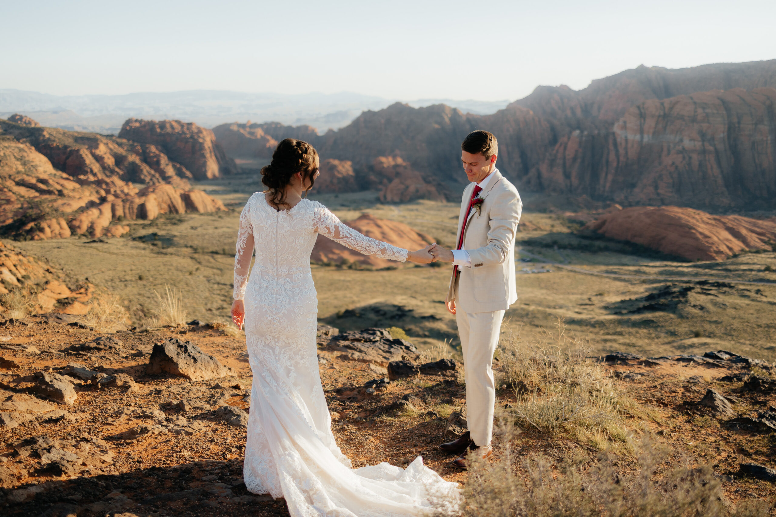 Bride and Groom exchanging vows at Snow Canyon State Park