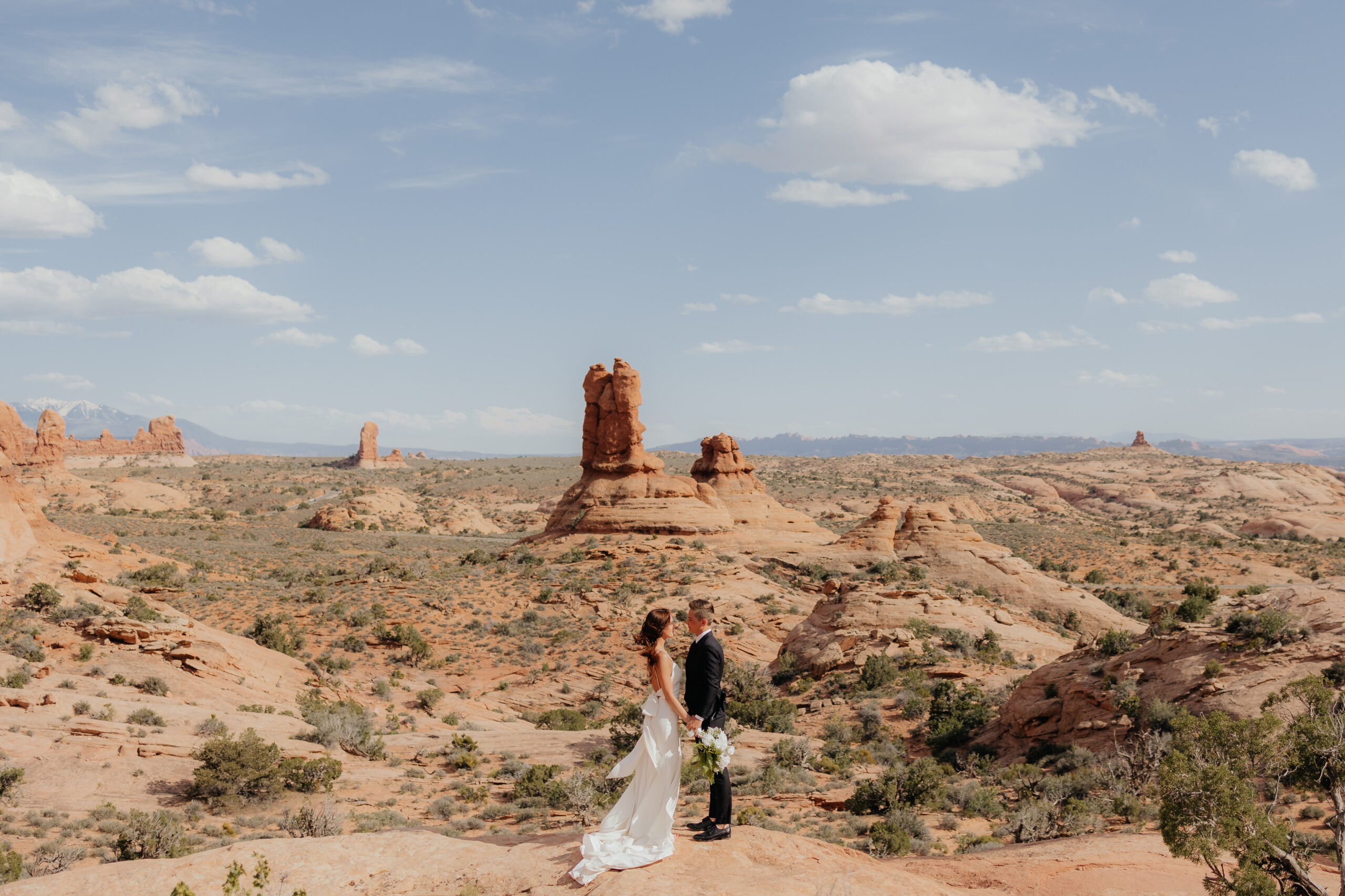 couple during their Arches Moab elopement