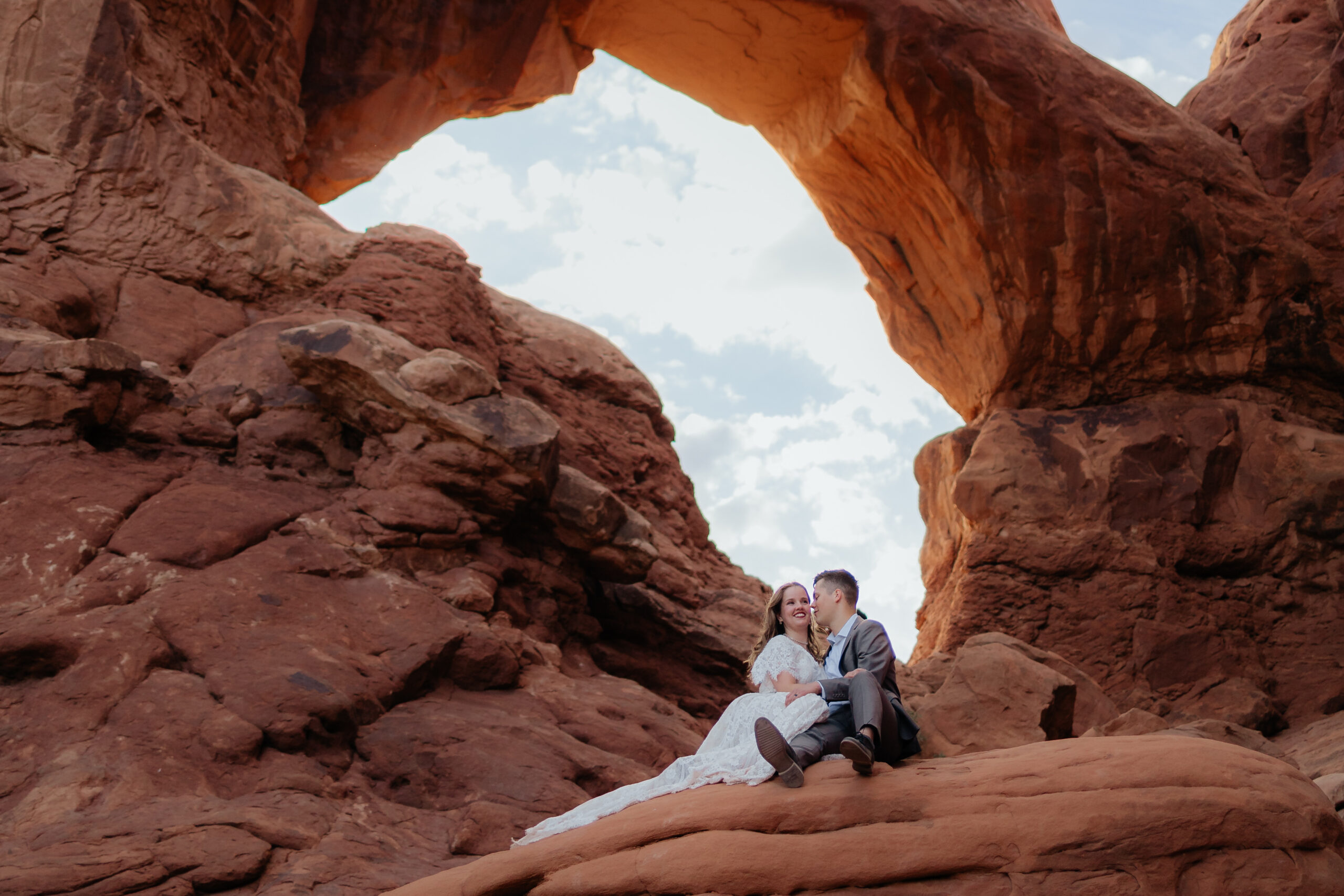 couple during their elopement at Arches National Park in Moab