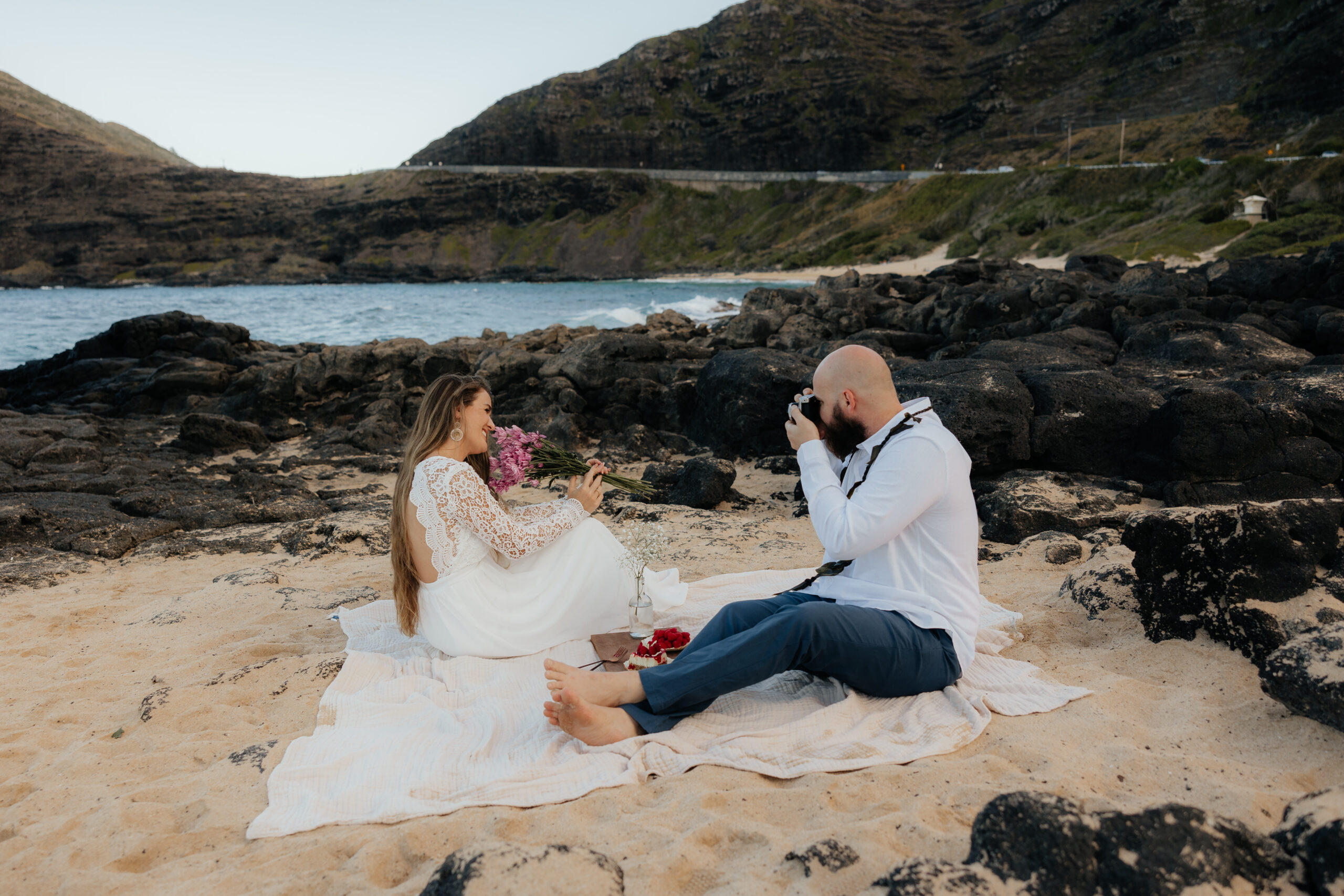 Bride and groom at their elopement in Oahu, Hawaii